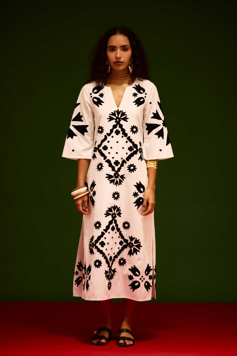 Ivory With Black Sitara Thread Embroidery Cotton Maxi Dress poplin Buy Ivory With Black Sitara Thread Embroidery Cotton Maxi Dress from C&W | Dresses for Women by Indian Summer Story in ivory color for women in Singapore