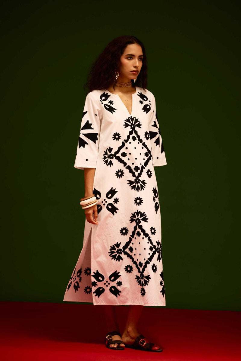 Ivory With Black Sitara Thread Embroidery Cotton Maxi Dress poplin Buy Ivory With Black Sitara Thread Embroidery Cotton Maxi Dress from C&W | Dresses for Women by Indian Summer Story in ivory color for women in Singapore