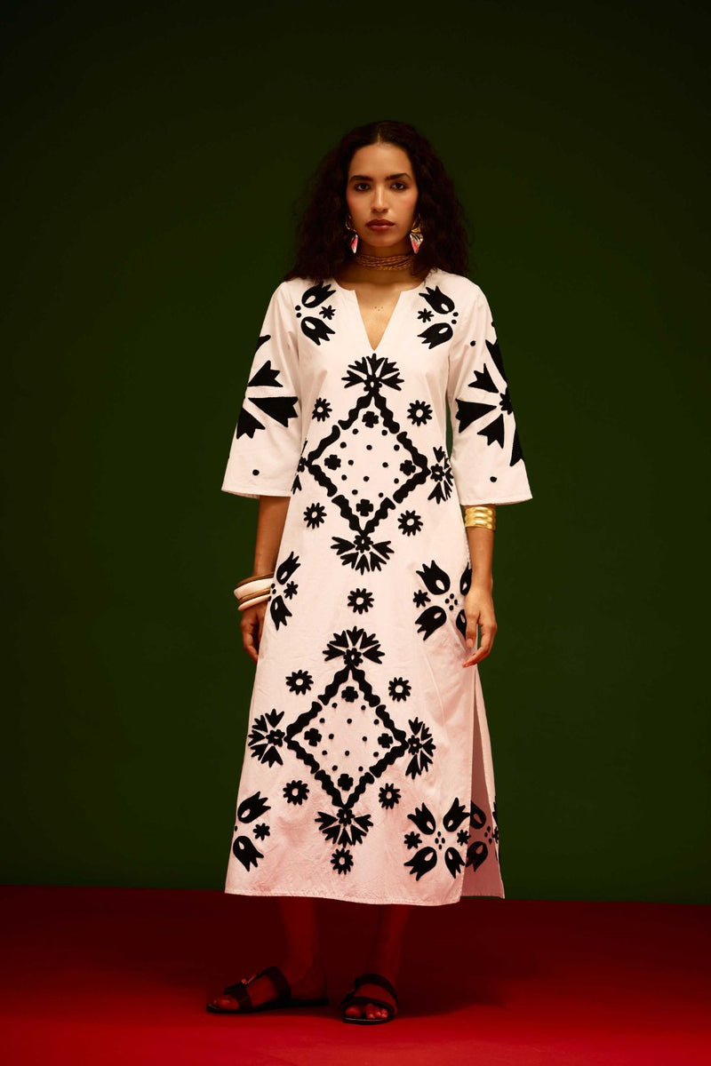 Ivory With Black Sitara Thread Embroidery Cotton Maxi Dress poplin Buy Ivory With Black Sitara Thread Embroidery Cotton Maxi Dress from C&W | Dresses for Women by Indian Summer Story in ivory color for women in Singapore