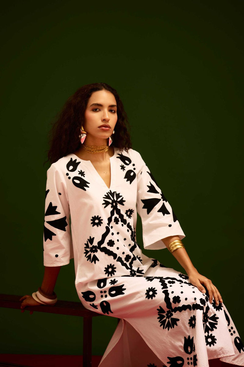 Ivory With Black Sitara Thread Embroidery Cotton Maxi Dress poplin Buy Ivory With Black Sitara Thread Embroidery Cotton Maxi Dress from C&W | Dresses for Women by Indian Summer Story in ivory color for women in Singapore