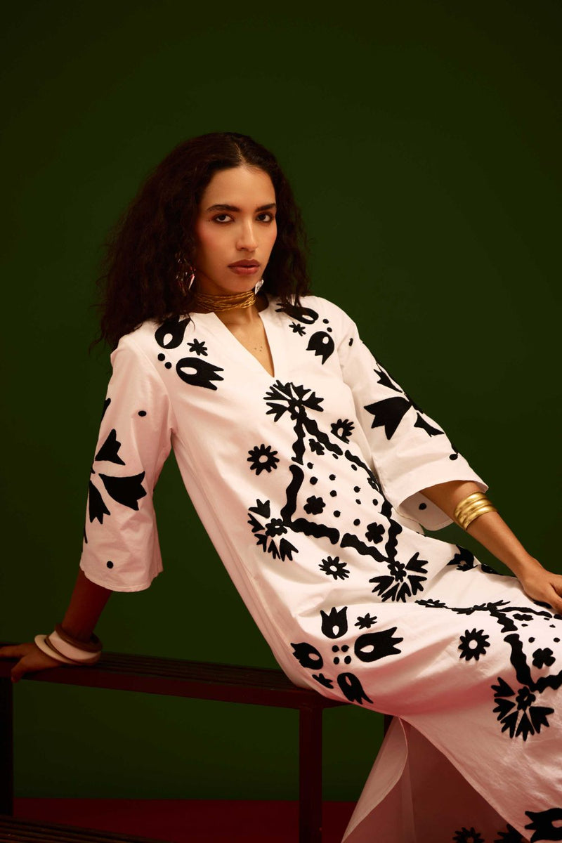 Ivory With Black Sitara Thread Embroidery Cotton Maxi Dress poplin Buy Ivory With Black Sitara Thread Embroidery Cotton Maxi Dress from C&W | Dresses for Women by Indian Summer Story in ivory color for women in Singapore