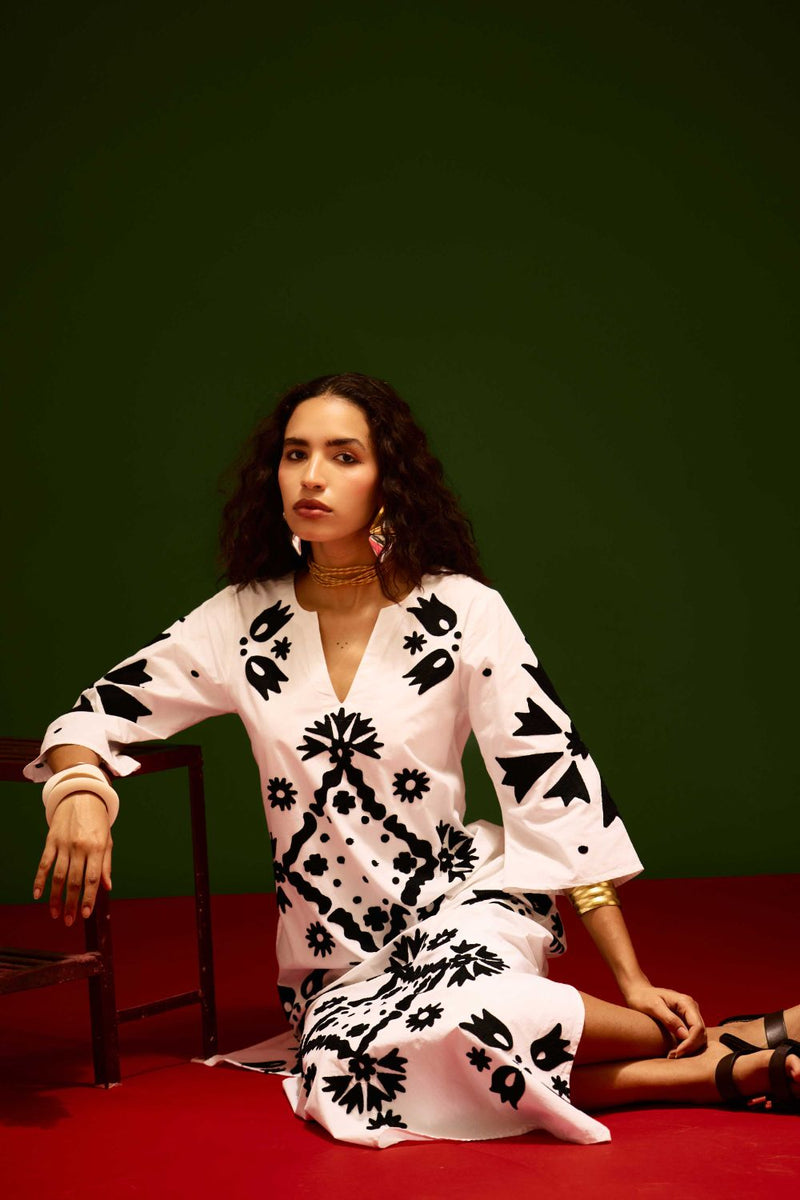 Ivory With Black Sitara Thread Embroidery Cotton Maxi Dress poplin Buy Ivory With Black Sitara Thread Embroidery Cotton Maxi Dress from C&W | Dresses for Women by Indian Summer Story in ivory color for women in Singapore
