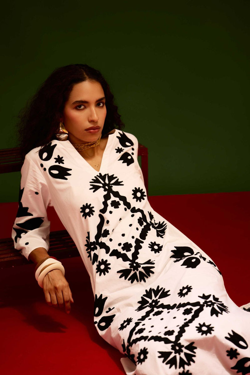 Ivory With Black Sitara Thread Embroidery Cotton Maxi Dress poplin Buy Ivory With Black Sitara Thread Embroidery Cotton Maxi Dress from C&W | Dresses for Women by Indian Summer Story in ivory color for women in Singapore