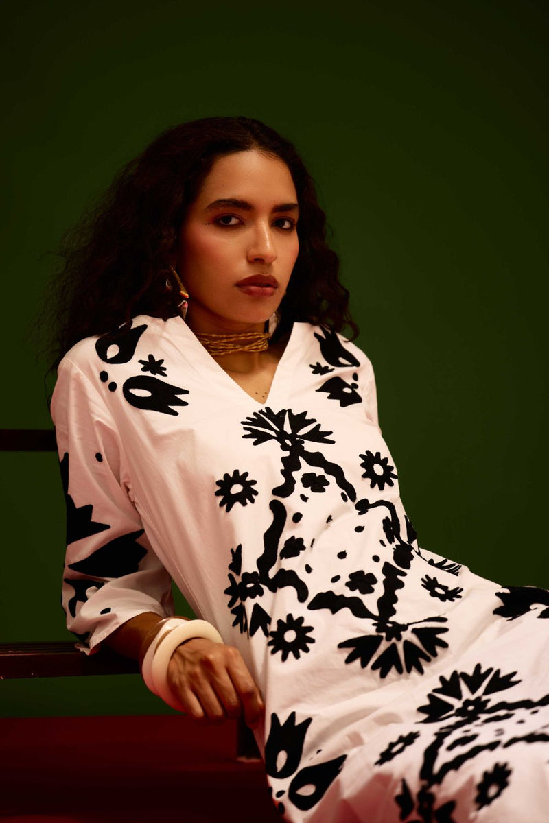Ivory With Black Sitara Thread Embroidery Cotton Maxi Dress poplin Buy Ivory With Black Sitara Thread Embroidery Cotton Maxi Dress from C&W | Dresses for Women by Indian Summer Story in ivory color for women in Singapore