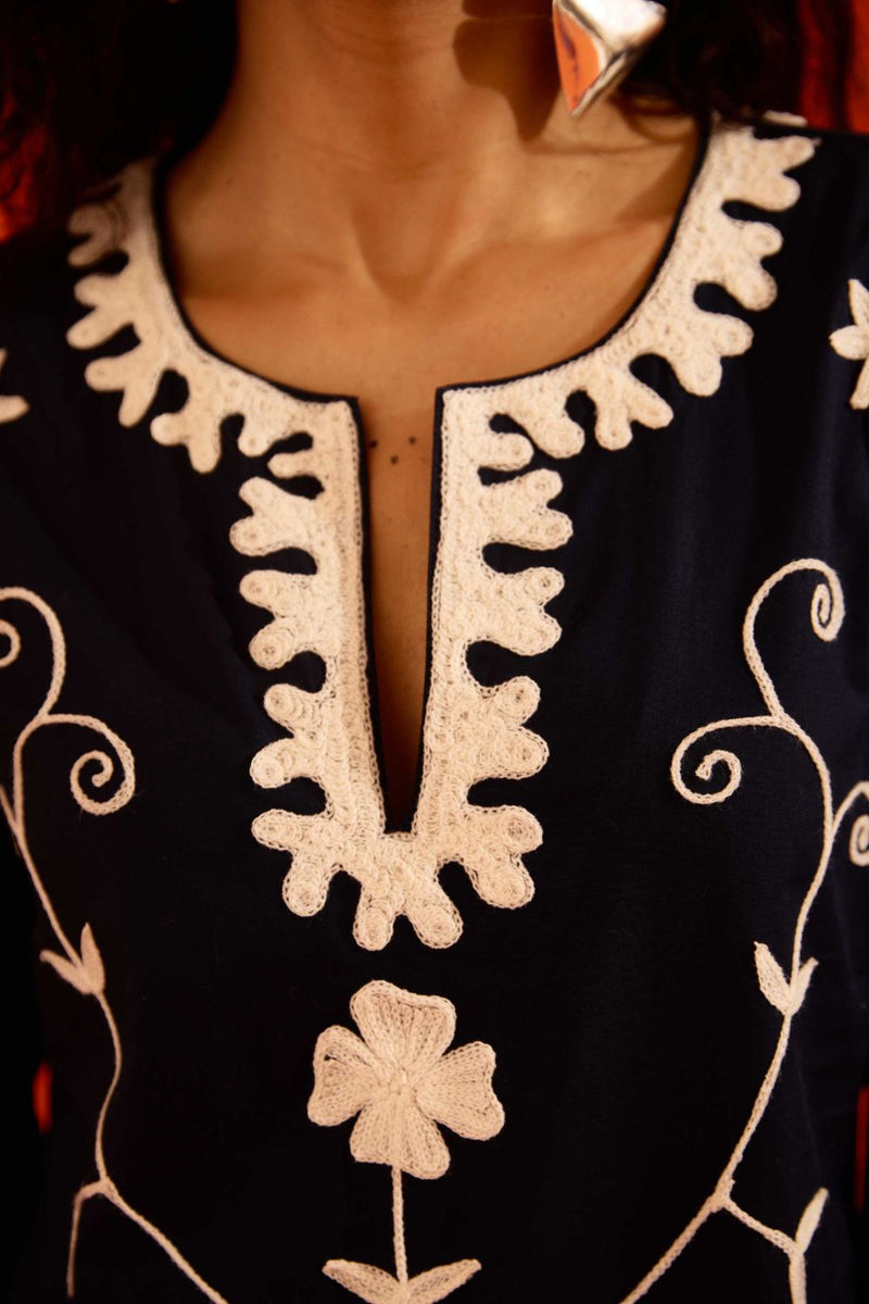 Midnight Cotton Maxi Dress With Ivory Wave Thread Embroidery poplin Buy Midnight Cotton Maxi Dress With Ivory Wave Thread Embroidery from C&W | Dresses for Women by Indian Summer Story in blue color for women in Singapore