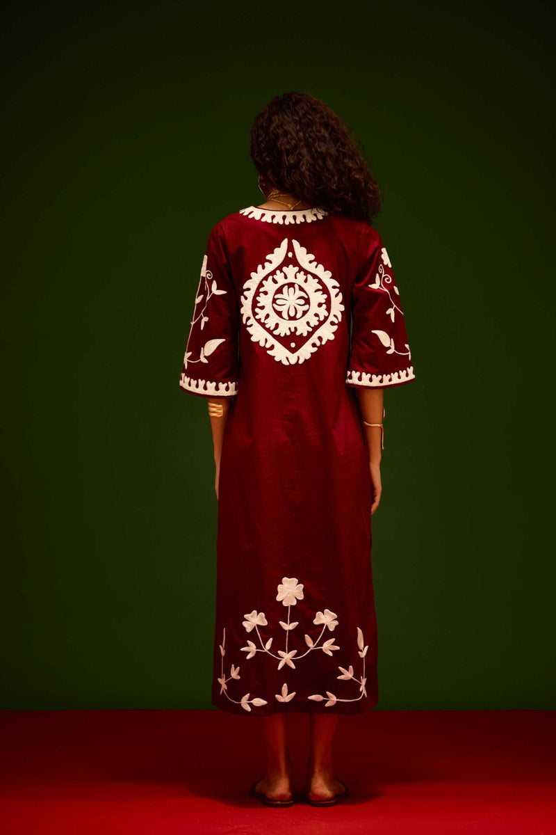 Burgundy Wine Cotton Maxi Dress With Ivory Wave Thread Embroidery poplin Buy Burgundy Wine Cotton Maxi Dress With Ivory Wave Thread Embroidery from C&W | Dresses for Women by Indian Summer Story for women in Singapore