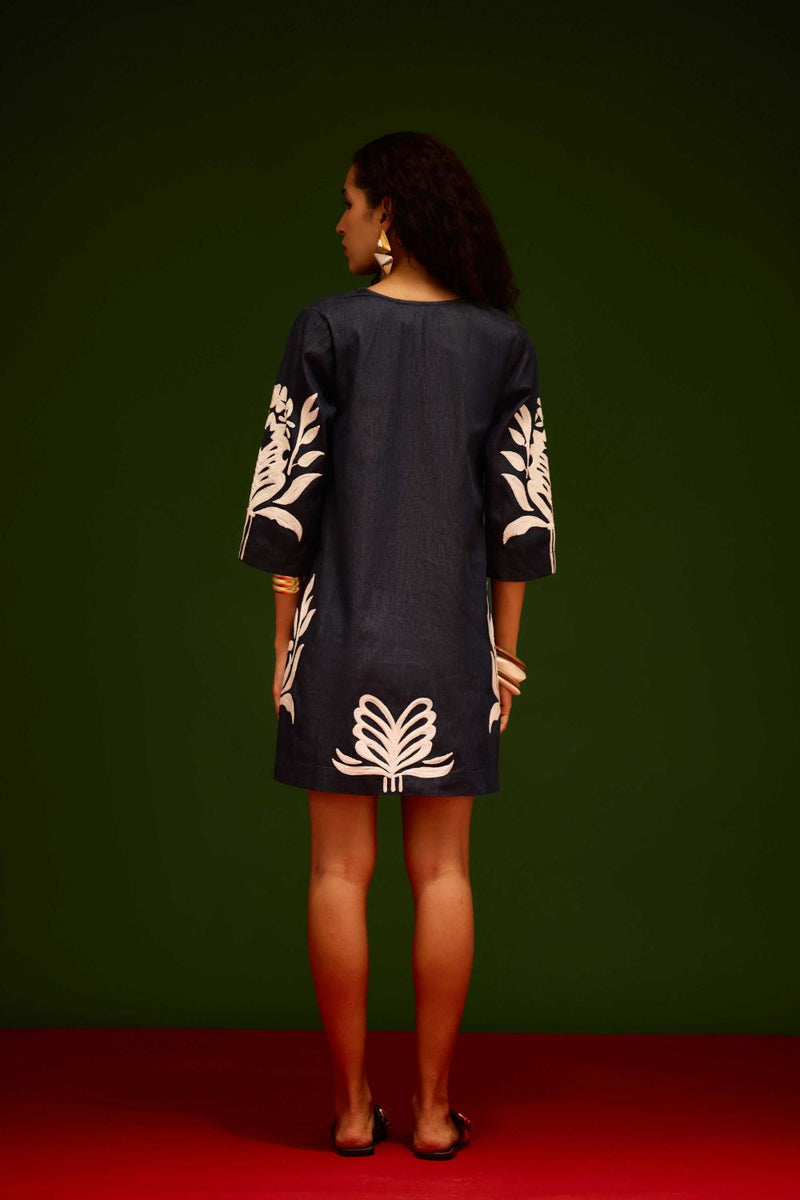 Blue Denim Shift Dress With Ivory Tulip Thread Embroidery Buy Blue Denim Shift Dress With Ivory Tulip Thread Embroidery from C&W | Dresses for Women by Indian Summer Story in blue color for women in Singapore