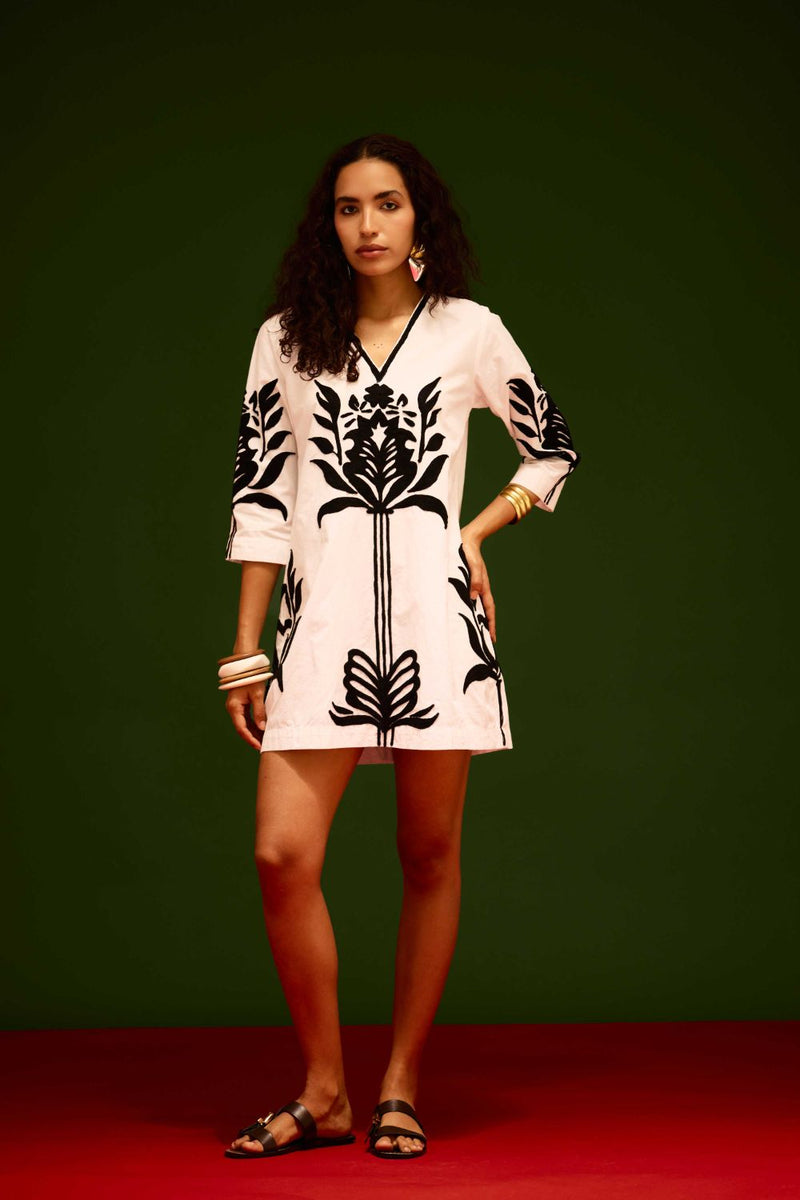 Ivory Cotton Shift Dress With Black Tulip Thread Embroidery poplin Buy Ivory Cotton Shift Dress With Black Tulip Thread Embroidery from C&W | Dresses for Women by Indian Summer Story in ivory color for women in Singapore