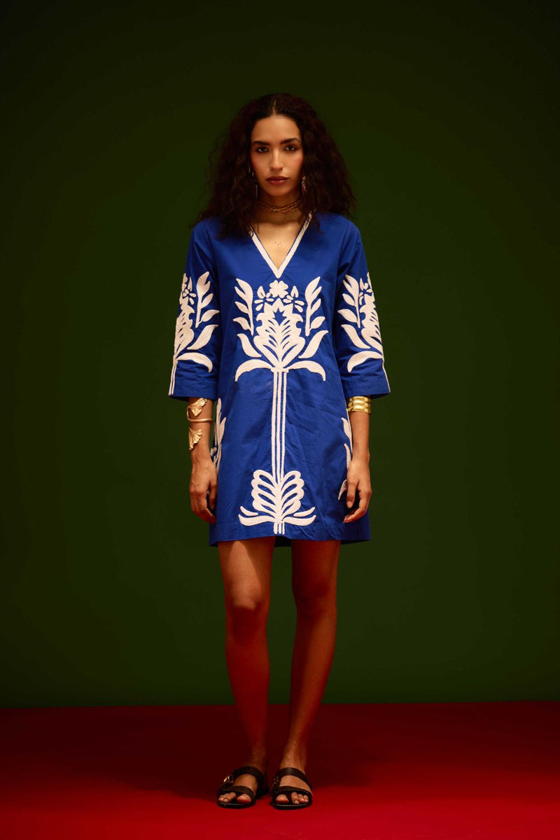 Blue Cotton Shift Dress With Ivory Tulip Thread Embroidery poplin Buy Blue Cotton Shift Dress With Ivory Tulip Thread Embroidery from C&W | Dresses for Women by Indian Summer Story in blue color for women in Singapore