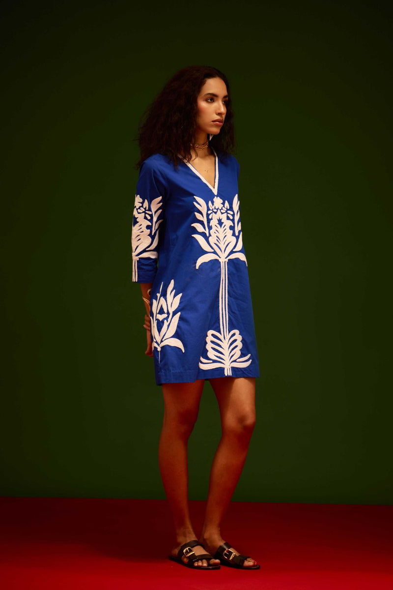 Blue Cotton Shift Dress With Ivory Tulip Thread Embroidery poplin Buy Blue Cotton Shift Dress With Ivory Tulip Thread Embroidery from C&W | Dresses for Women by Indian Summer Story in blue color for women in Singapore