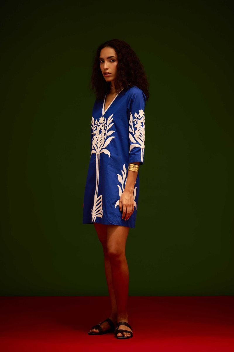 Blue Cotton Shift Dress With Ivory Tulip Thread Embroidery poplin Buy Blue Cotton Shift Dress With Ivory Tulip Thread Embroidery from C&W | Dresses for Women by Indian Summer Story in blue color for women in Singapore