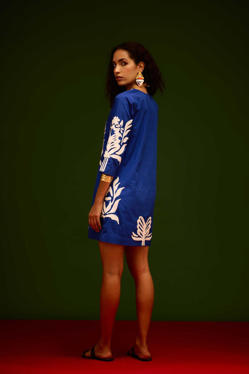 Blue Cotton Shift Dress With Ivory Tulip Thread Embroidery poplin Buy Blue Cotton Shift Dress With Ivory Tulip Thread Embroidery from C&W | Dresses for Women by Indian Summer Story in blue color for women in Singapore
