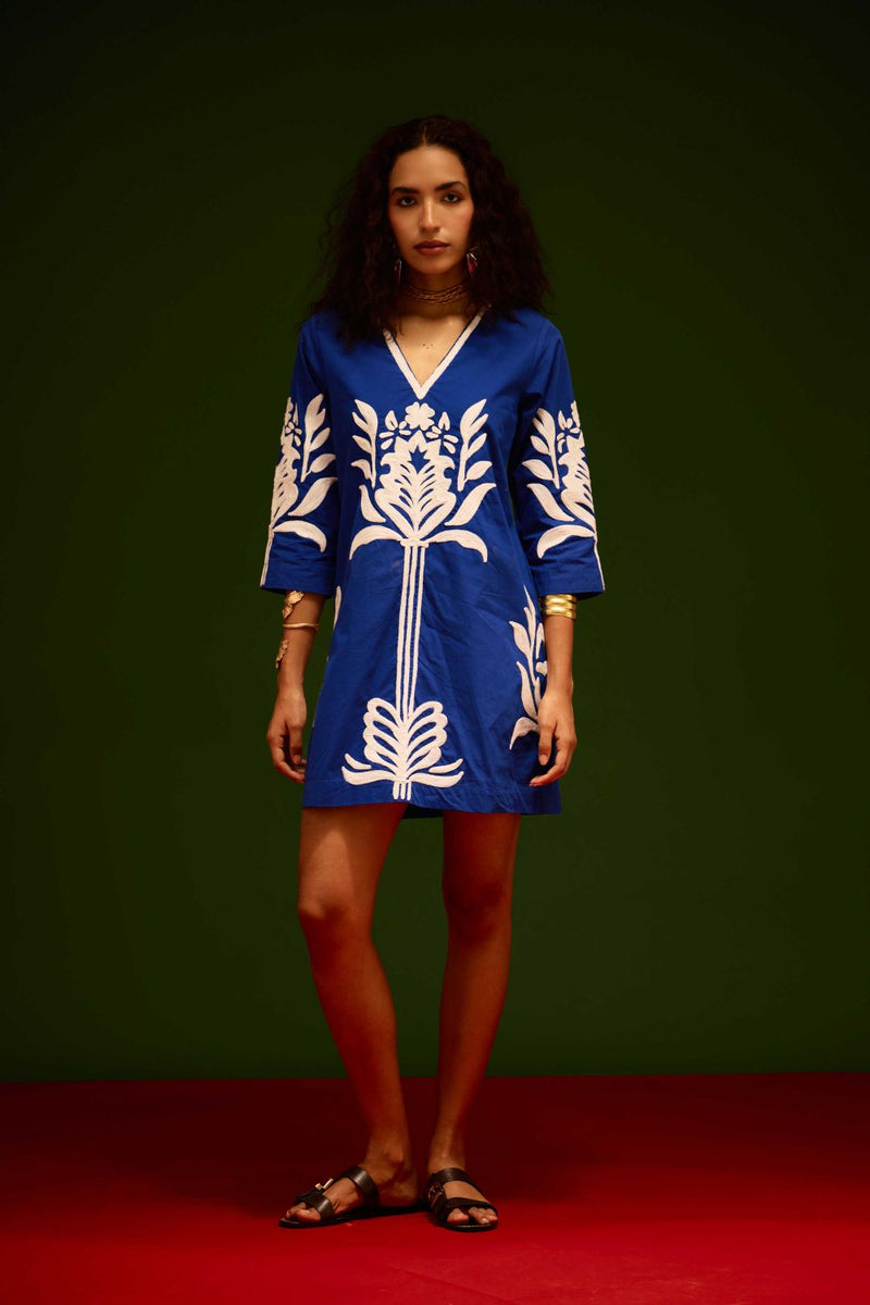 Blue Cotton Shift Dress With Ivory Tulip Thread Embroidery poplin Buy Blue Cotton Shift Dress With Ivory Tulip Thread Embroidery from C&W | Dresses for Women by Indian Summer Story in blue color for women in Singapore