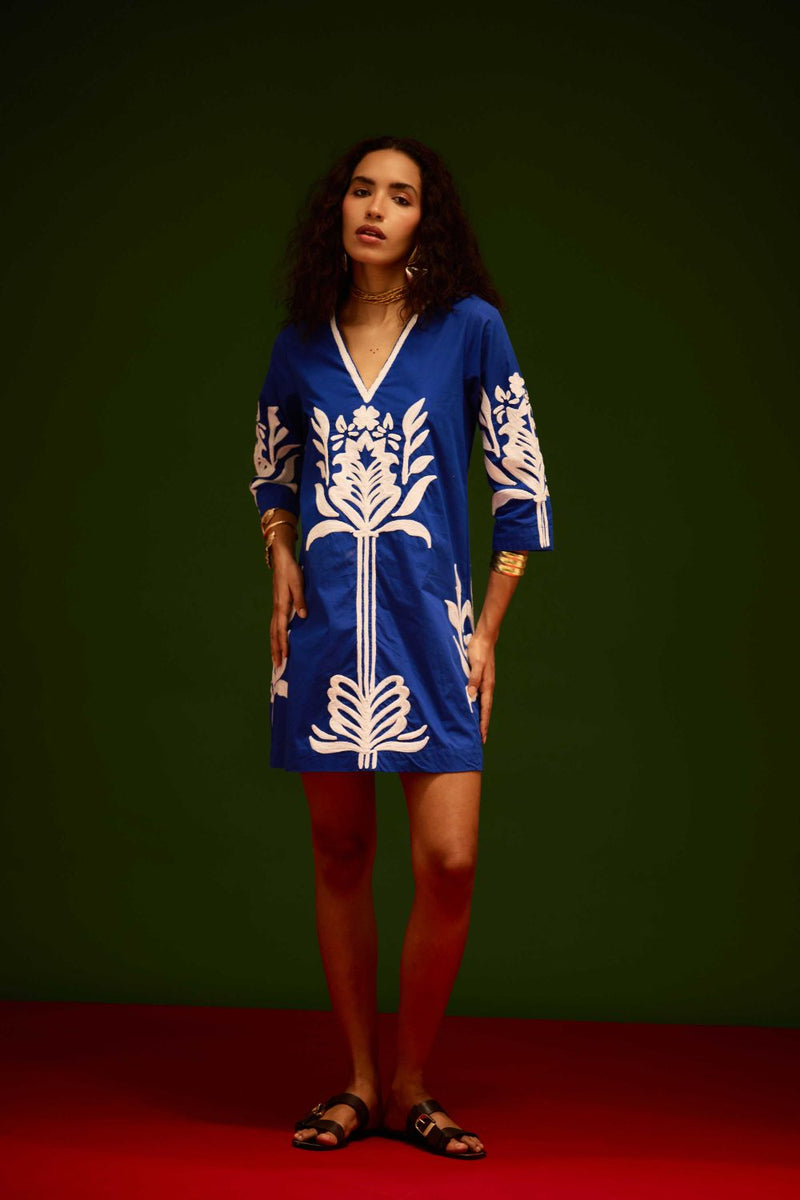 Blue Cotton Shift Dress With Ivory Tulip Thread Embroidery poplin Buy Blue Cotton Shift Dress With Ivory Tulip Thread Embroidery from C&W | Dresses for Women by Indian Summer Story in blue color for women in Singapore