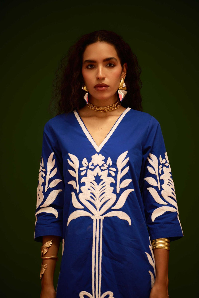 Blue Cotton Shift Dress With Ivory Tulip Thread Embroidery poplin Buy Blue Cotton Shift Dress With Ivory Tulip Thread Embroidery from C&W | Dresses for Women by Indian Summer Story in blue color for women in Singapore