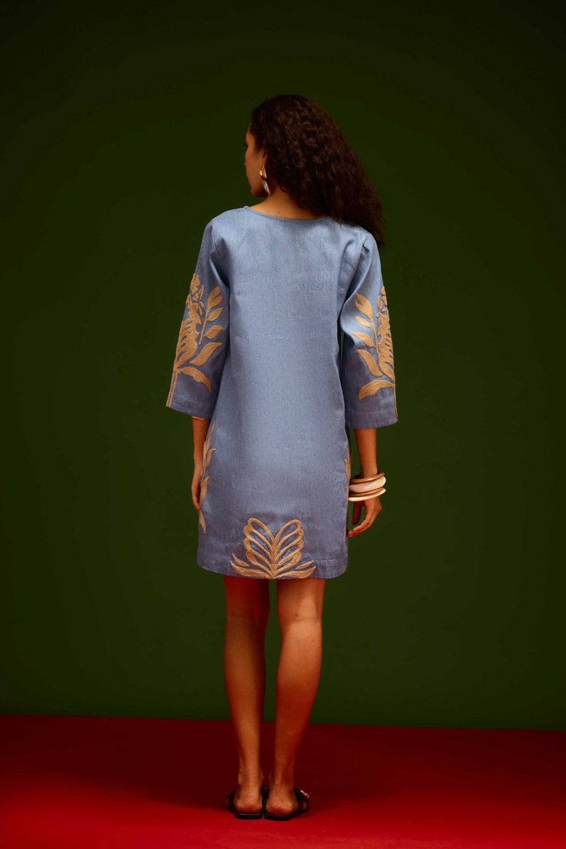 Denim Blue Cotton Shift Dress With Natural Tulip Thread Embroidery Buy Denim Blue Cotton Shift Dress With Natural Tulip Thread Embroidery from C&W | Dresses for Women by Indian Summer Story in blue color for women in Singapore