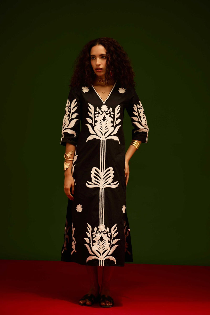 Black Cotton Maxi Dress With Ivory Tulip Thread Embroidery poplin Buy Black Cotton Maxi Dress With Ivory Tulip Thread Embroidery from C&W | Dresses for Women by Indian Summer Story in black color for women in Singapore