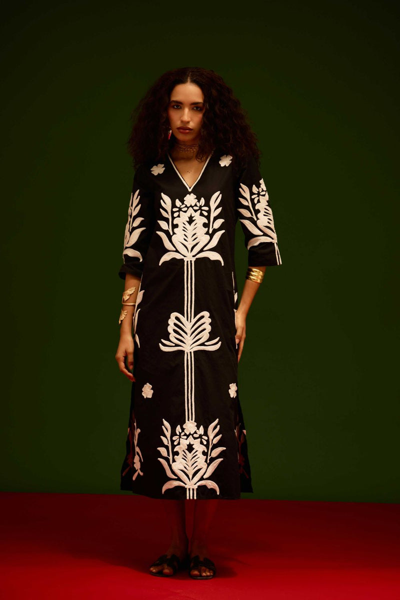 Black Cotton Maxi Dress With Ivory Tulip Thread Embroidery poplin Buy Black Cotton Maxi Dress With Ivory Tulip Thread Embroidery from C&W | Dresses for Women by Indian Summer Story in black color for women in Singapore