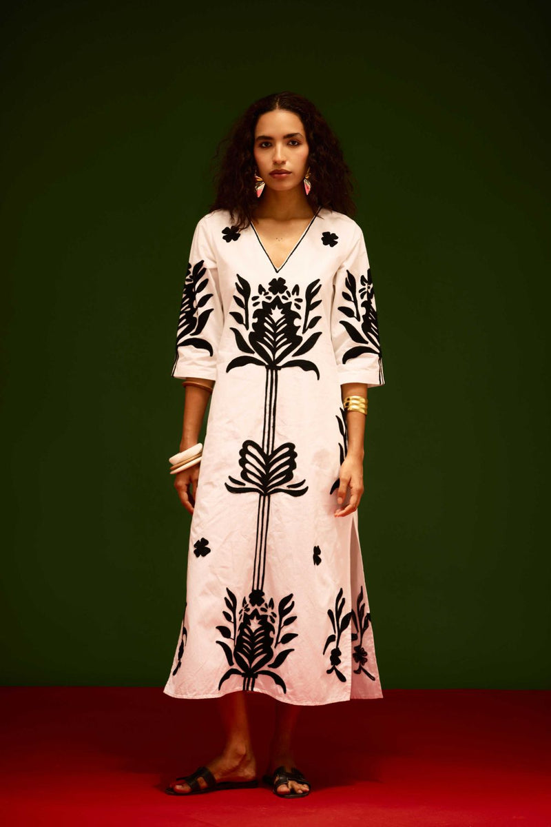 Ivory Cotton Maxi Dress With Black Tulip Thread Embroidery poplin Buy Ivory Cotton Maxi Dress With Black Tulip Thread Embroidery from C&W | Dresses for Women by Indian Summer Story in ivory color for women in Singapore