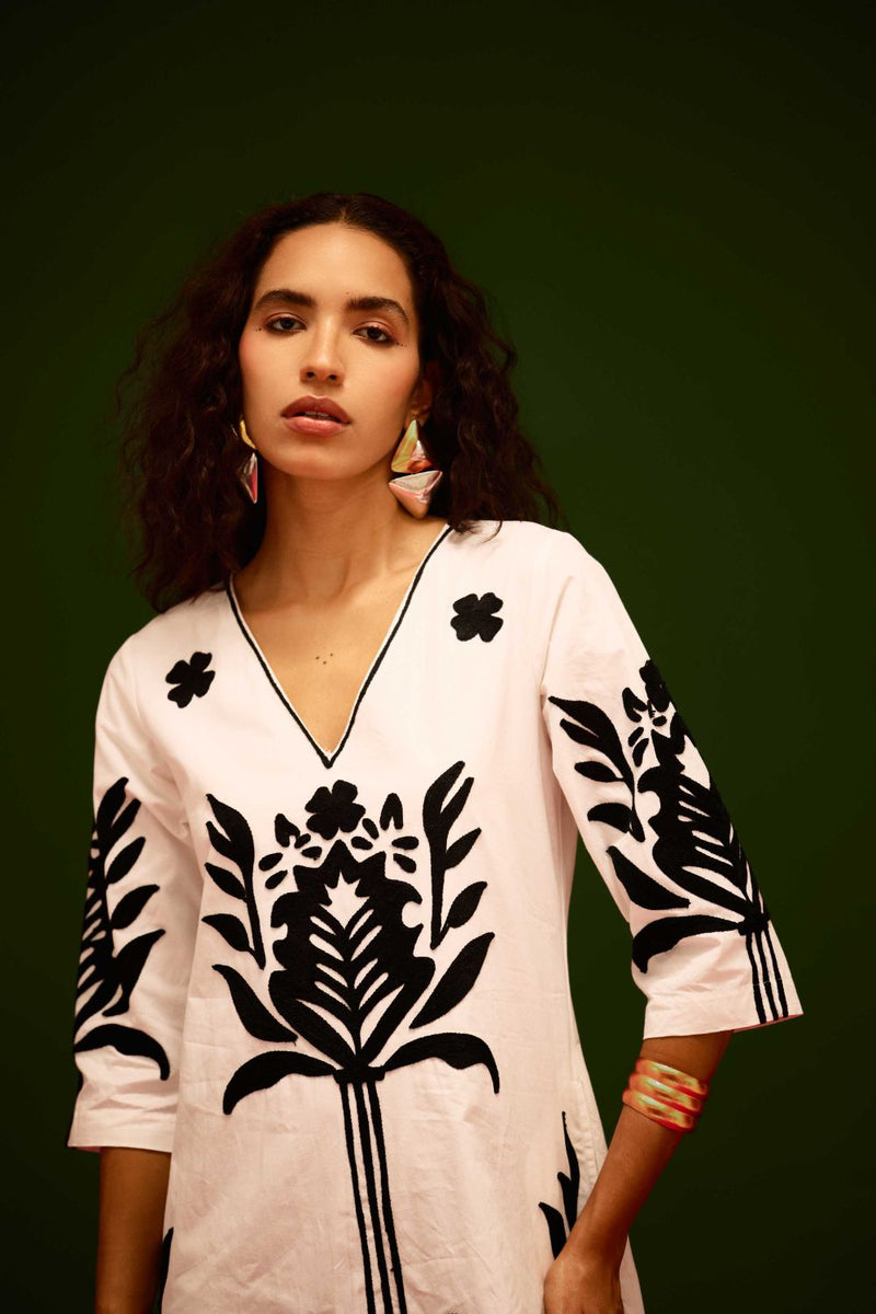 Ivory Cotton Maxi Dress With Black Tulip Thread Embroidery poplin Buy Ivory Cotton Maxi Dress With Black Tulip Thread Embroidery from C&W | Dresses for Women by Indian Summer Story in ivory color for women in Singapore