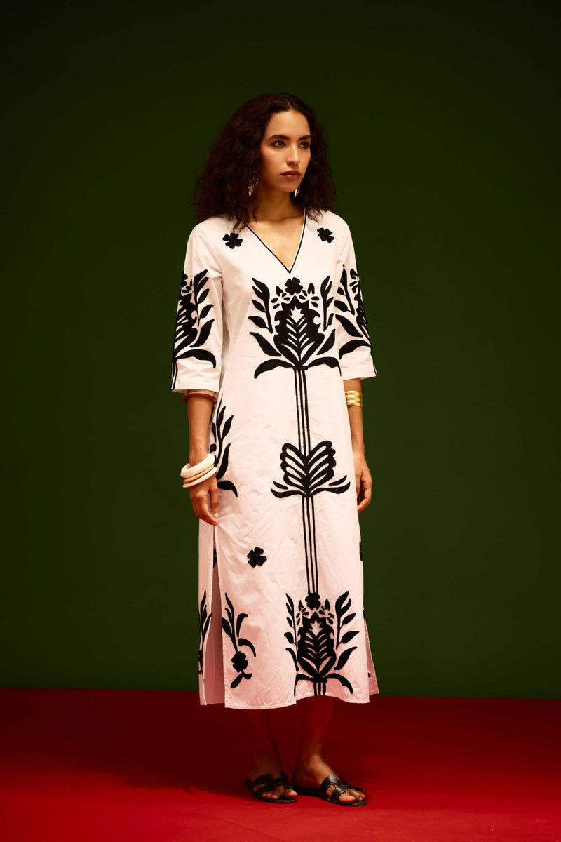 Ivory Cotton Maxi Dress With Black Tulip Thread Embroidery poplin Buy Ivory Cotton Maxi Dress With Black Tulip Thread Embroidery from C&W | Dresses for Women by Indian Summer Story in ivory color for women in Singapore