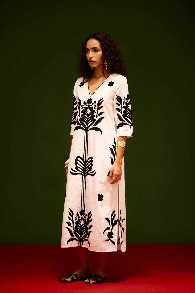 Ivory Cotton Maxi Dress With Black Tulip Thread Embroidery poplin Buy Ivory Cotton Maxi Dress With Black Tulip Thread Embroidery from C&W | Dresses for Women by Indian Summer Story in ivory color for women in Singapore