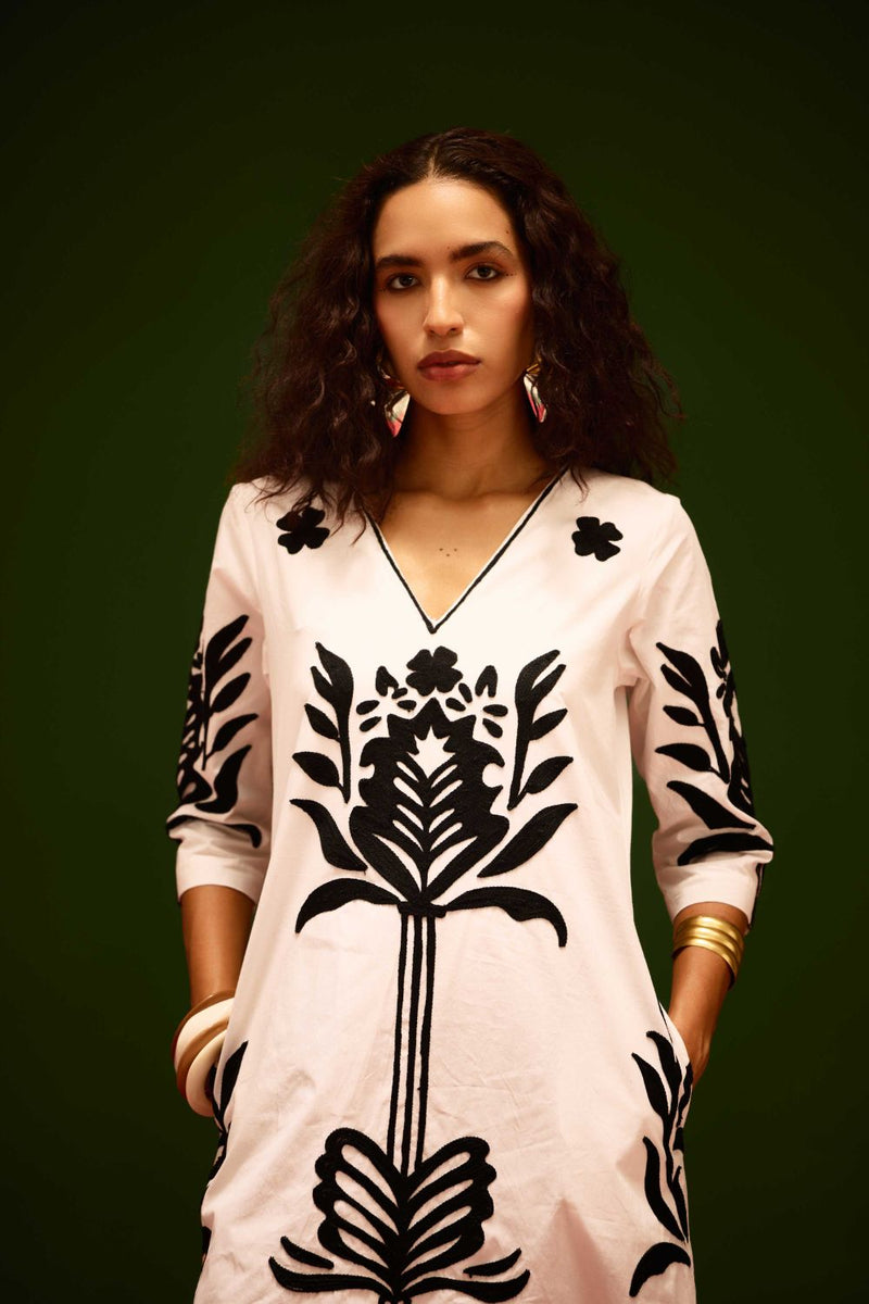 Ivory Cotton Maxi Dress With Black Tulip Thread Embroidery poplin Buy Ivory Cotton Maxi Dress With Black Tulip Thread Embroidery from C&W | Dresses for Women by Indian Summer Story in ivory color for women in Singapore