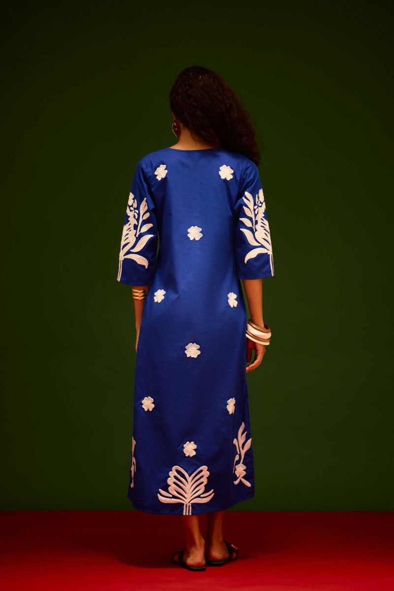 Blue Cotton Maxi Dress With Ivory Tulip Thread Embroidery poplin Buy Blue Cotton Maxi Dress With Ivory Tulip Thread Embroidery from C&W | Dresses for Women by Indian Summer Story in blue color for women in Singapore