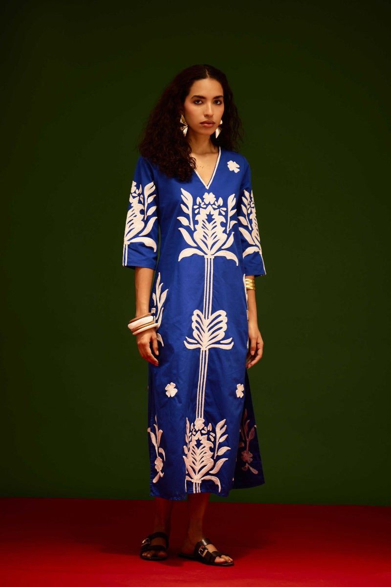 Blue Cotton Maxi Dress With Ivory Tulip Thread Embroidery poplin Buy Blue Cotton Maxi Dress With Ivory Tulip Thread Embroidery from C&W | Dresses for Women by Indian Summer Story in blue color for women in Singapore