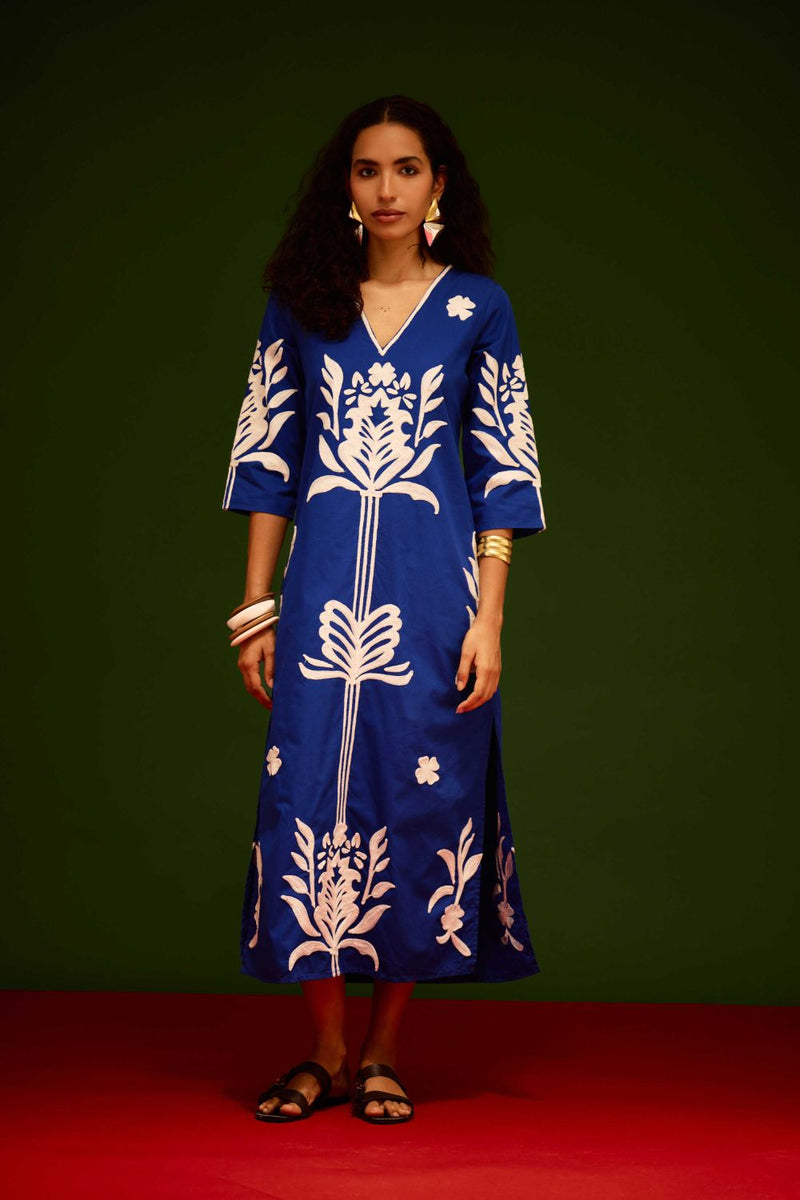 Blue Cotton Maxi Dress With Ivory Tulip Thread Embroidery poplin Buy Blue Cotton Maxi Dress With Ivory Tulip Thread Embroidery from C&W | Dresses for Women by Indian Summer Story in blue color for women in Singapore