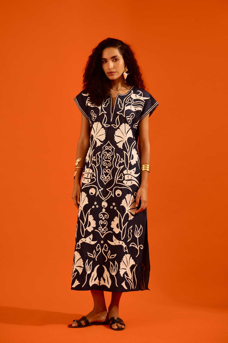 Blue Denim Maxi Dress With Ivory Garden Thread Embroidery Buy Blue Denim Maxi Dress With Ivory Garden Thread Embroidery from C&W | Dresses for Women by Indian Summer Story in blue color for women in Singapore