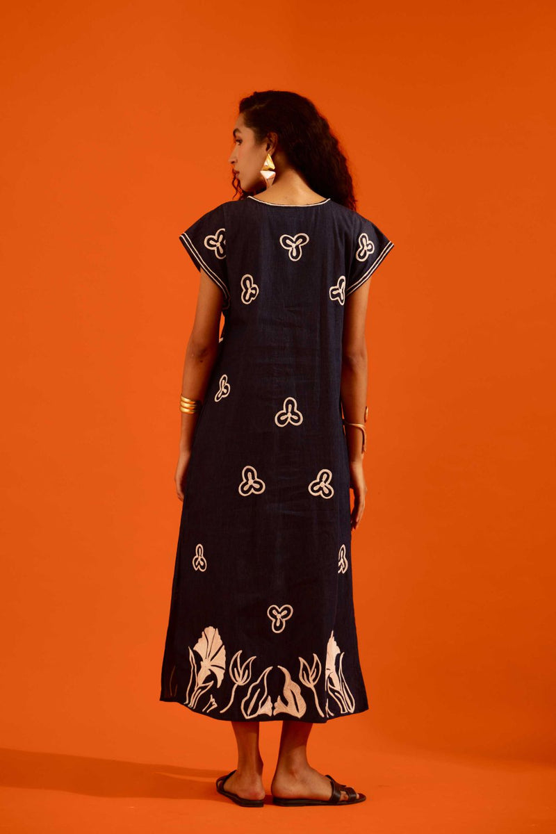 Blue Denim Maxi Dress With Ivory Garden Thread Embroidery Buy Blue Denim Maxi Dress With Ivory Garden Thread Embroidery from C&W | Dresses for Women by Indian Summer Story in blue color for women in Singapore