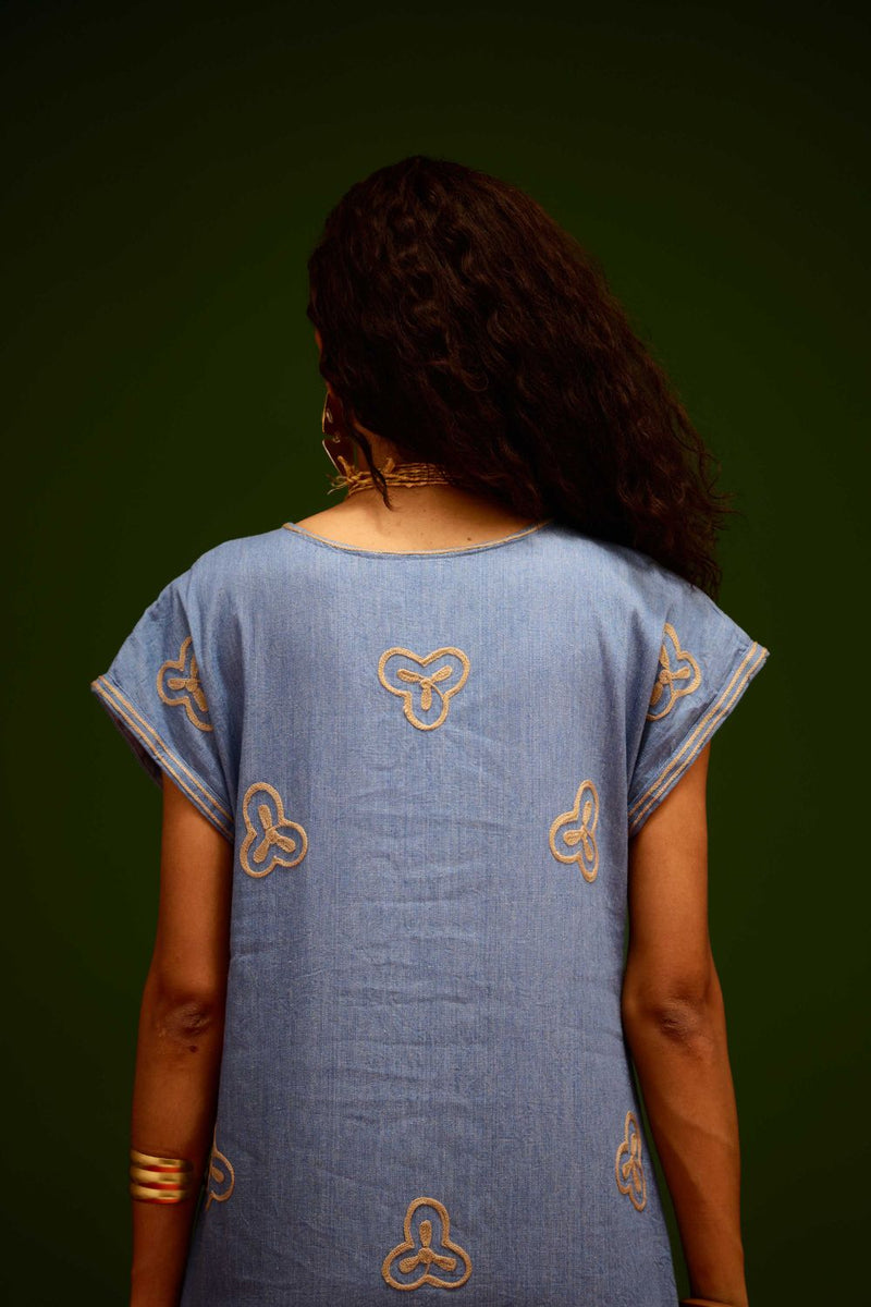 Denim Blue Cotton Maxi Dress With Orange Garden Thread Embroidery Buy Denim Blue Cotton Maxi Dress With Orange Garden Thread Embroidery from C&W | Dresses for Women by Indian Summer Story in blue color for women in Singapore