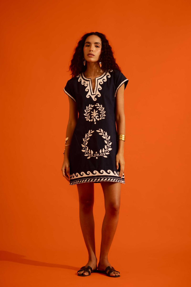 Black Cotton Shift Dress With Ivory Wave Thread Embroidery poplin Buy Black Cotton Shift Dress With Ivory Wave Thread Embroidery from C&W | Dresses for Women by Indian Summer Story in black color for women in Singapore