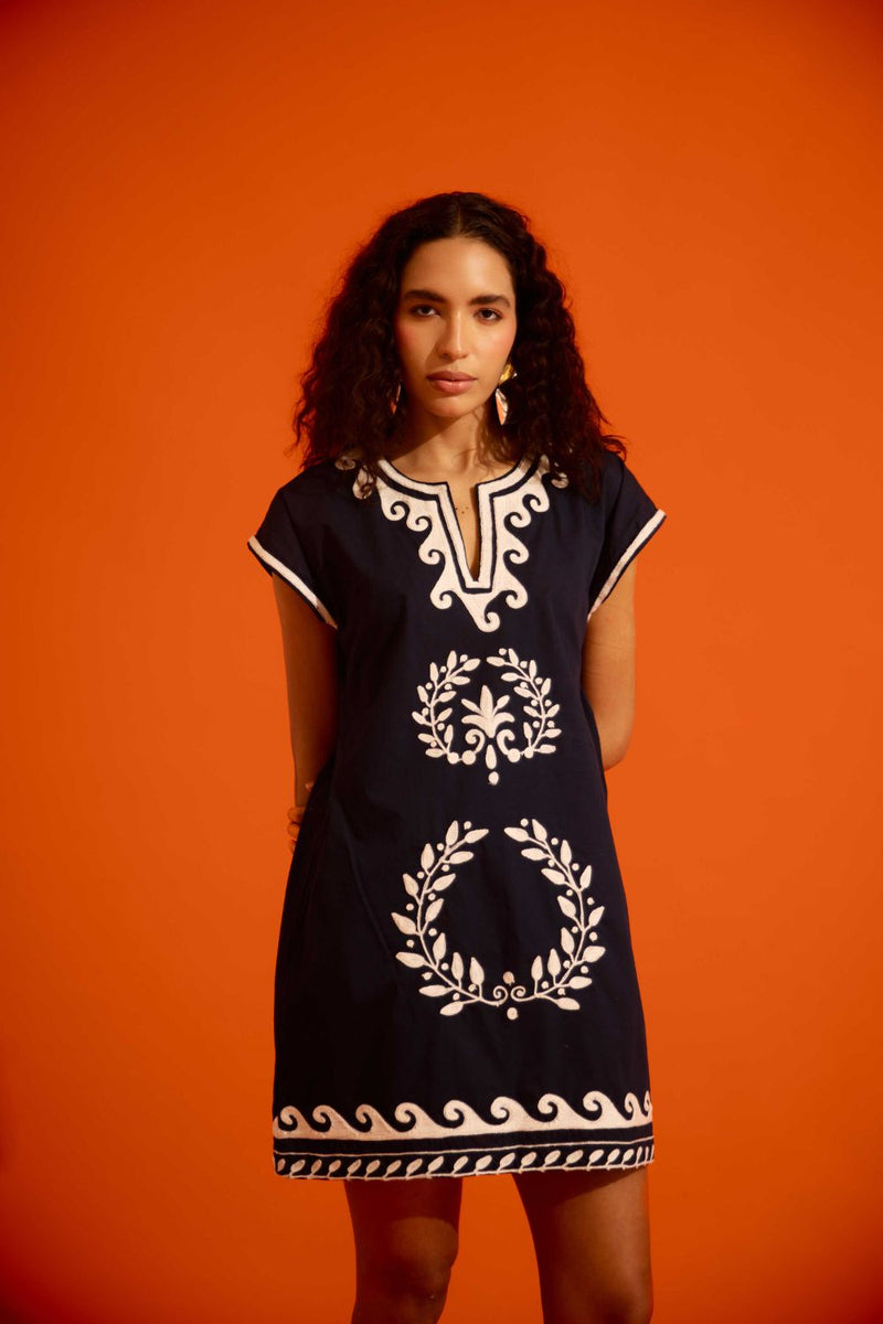 Black Cotton Shift Dress With Ivory Wave Thread Embroidery poplin Buy Black Cotton Shift Dress With Ivory Wave Thread Embroidery from C&W | Dresses for Women by Indian Summer Story in black color for women in Singapore