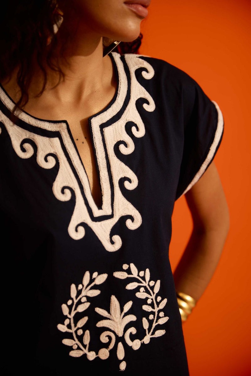 Black Cotton Shift Dress With Ivory Wave Thread Embroidery poplin Buy Black Cotton Shift Dress With Ivory Wave Thread Embroidery from C&W | Dresses for Women by Indian Summer Story in black color for women in Singapore