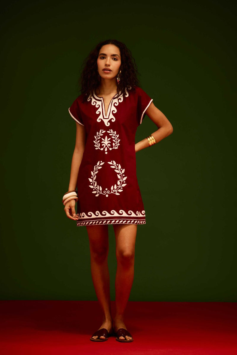Burgundy Wine Cotton Shift Dress With Ivory Wave Thread Embroidery poplin Buy Burgundy Wine Cotton Shift Dress With Ivory Wave Thread Embroidery from C&W | Dresses for Women by Indian Summer Story for women in Singapore
