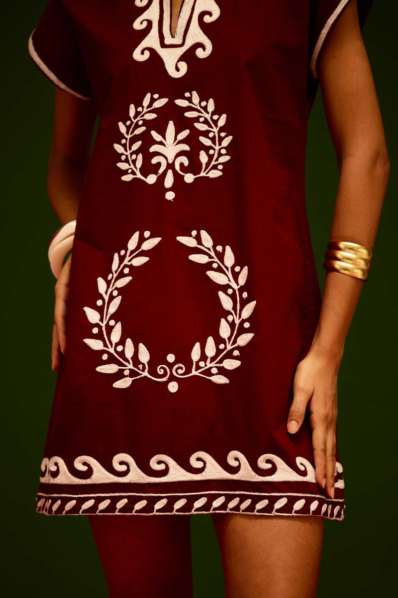 Burgundy Wine Cotton Shift Dress With Ivory Wave Thread Embroidery poplin Buy Burgundy Wine Cotton Shift Dress With Ivory Wave Thread Embroidery from C&W | Dresses for Women by Indian Summer Story for women in Singapore