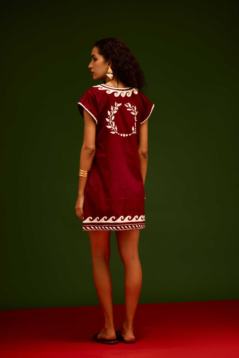 Burgundy Wine Cotton Shift Dress With Ivory Wave Thread Embroidery poplin Buy Burgundy Wine Cotton Shift Dress With Ivory Wave Thread Embroidery from C&W | Dresses for Women by Indian Summer Story for women in Singapore