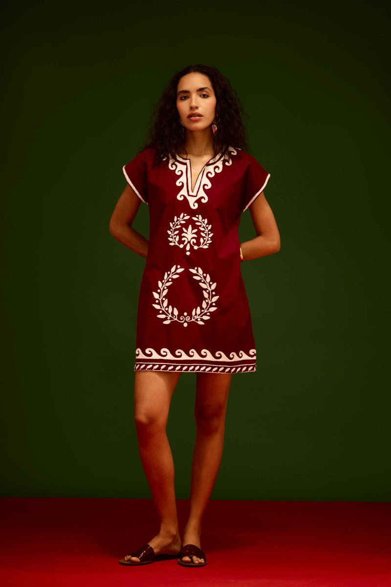 Burgundy Wine Cotton Shift Dress With Ivory Wave Thread Embroidery poplin Buy Burgundy Wine Cotton Shift Dress With Ivory Wave Thread Embroidery from C&W | Dresses for Women by Indian Summer Story for women in Singapore