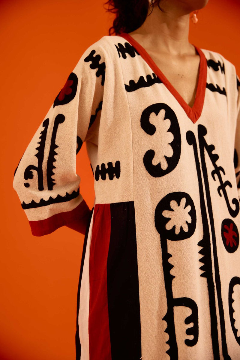 Natural Jute Thread Embroidered Tunic Set With Multi Color Maasai Motif TRI-AW-038