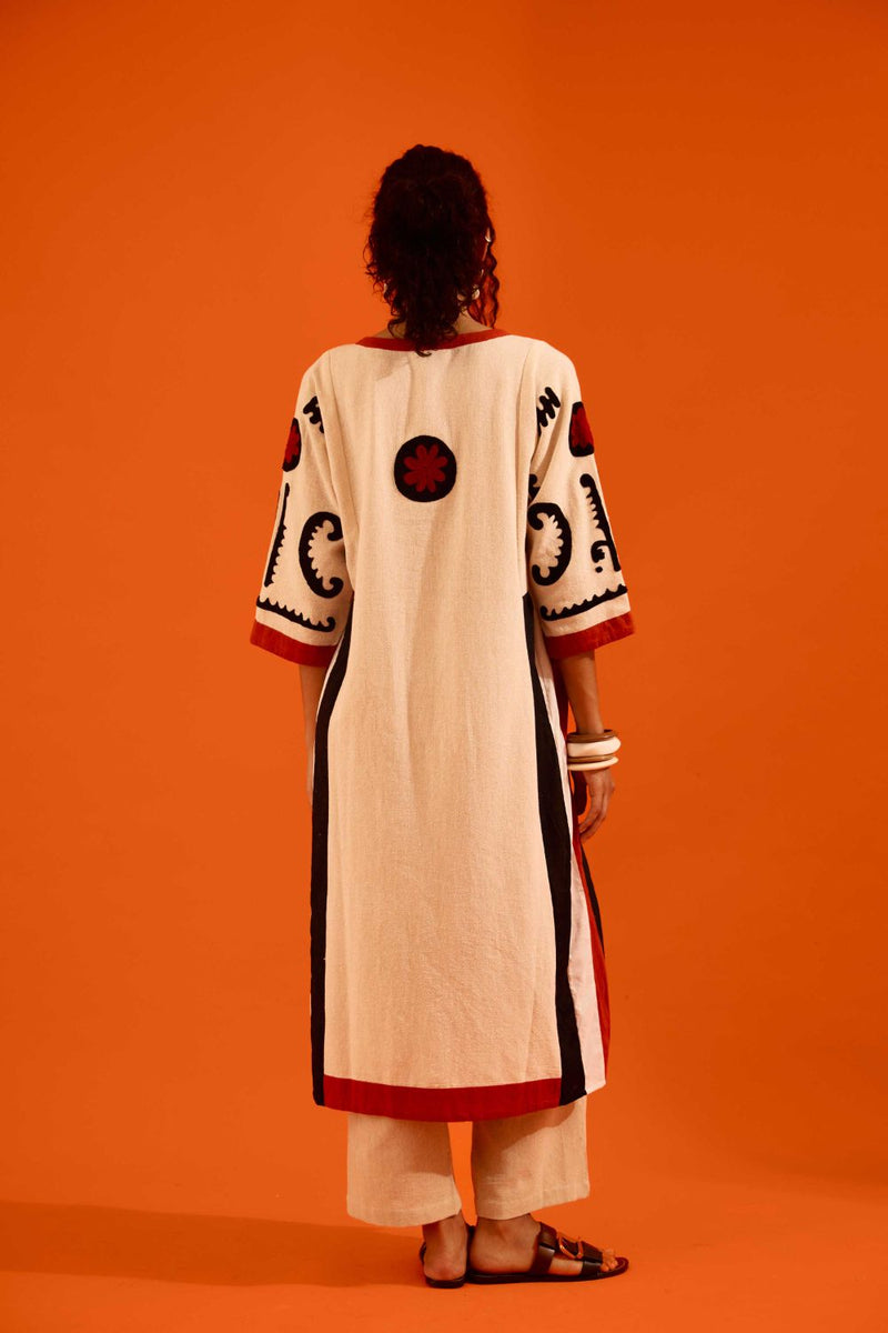 Natural Jute Thread Embroidered Tunic Set With Multi Color Maasai Motif TRI-AW-038