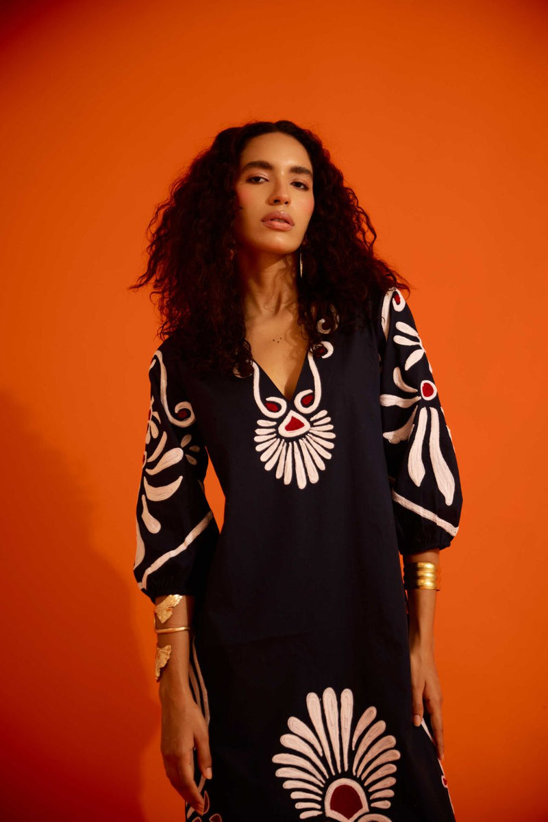 Black Cotton Botanical Maxi Thread Embroidered Dress poplin Buy Black Cotton Botanical Maxi Thread Embroidered Dress from C&W | Dresses for Women by Indian Summer Story in black color for women in Singapore
