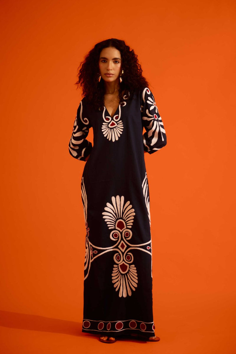 Black Cotton Botanical Maxi Thread Embroidered Dress poplin Buy Black Cotton Botanical Maxi Thread Embroidered Dress from C&W | Dresses for Women by Indian Summer Story in black color for women in Singapore