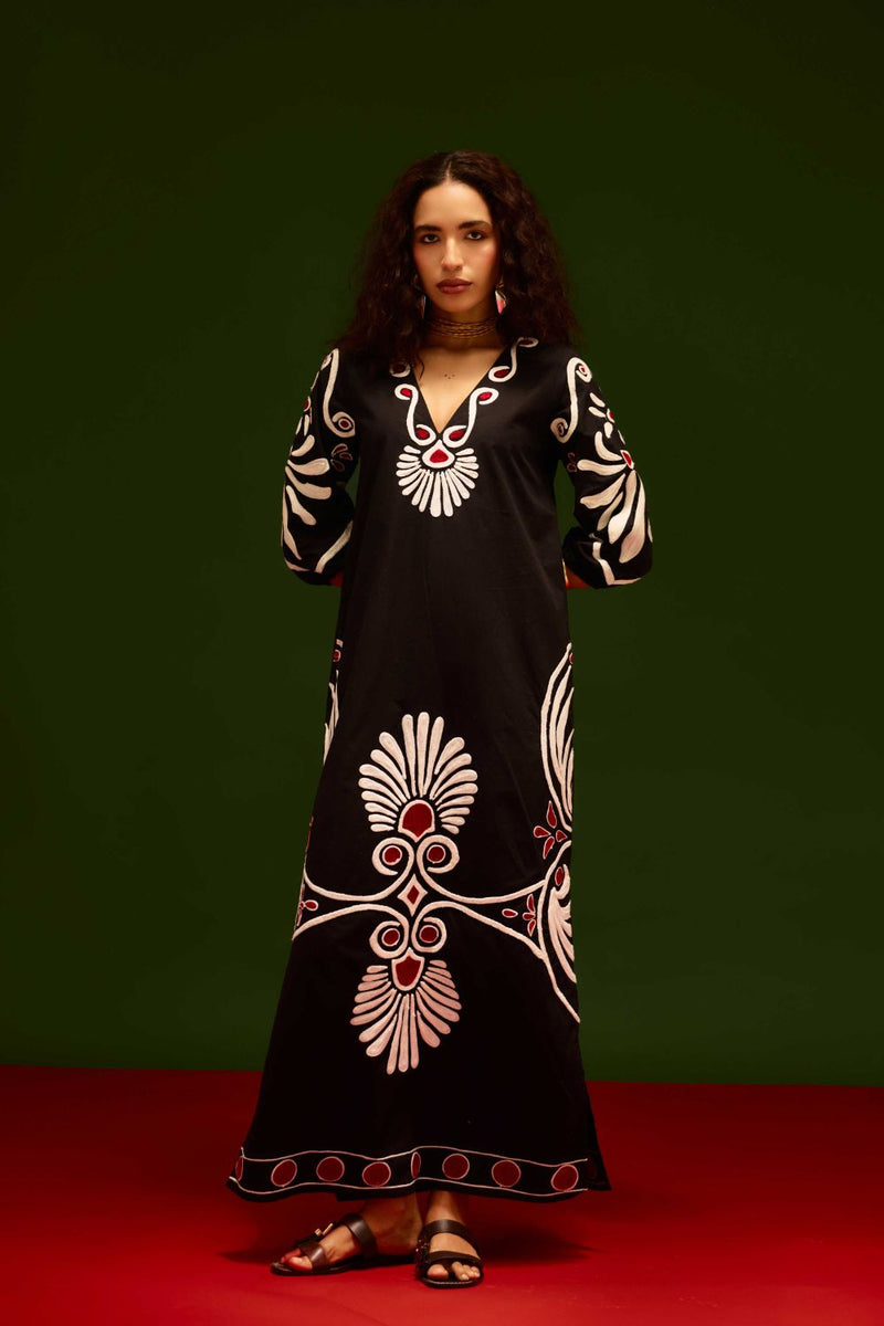 Midnight Blue Cotton Botanical Maxi Thread Embroidered Dress poplin Buy Midnight Blue Cotton Botanical Maxi Thread Embroidered Dress from C&W | Dresses for Women by Indian Summer Story in blue color for women in Singapore