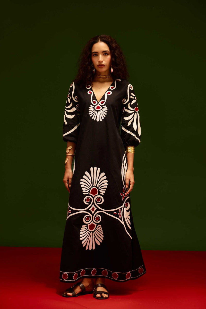 Midnight Blue Cotton Botanical Maxi Thread Embroidered Dress poplin Buy Midnight Blue Cotton Botanical Maxi Thread Embroidered Dress from C&W | Dresses for Women by Indian Summer Story in blue color for women in Singapore
