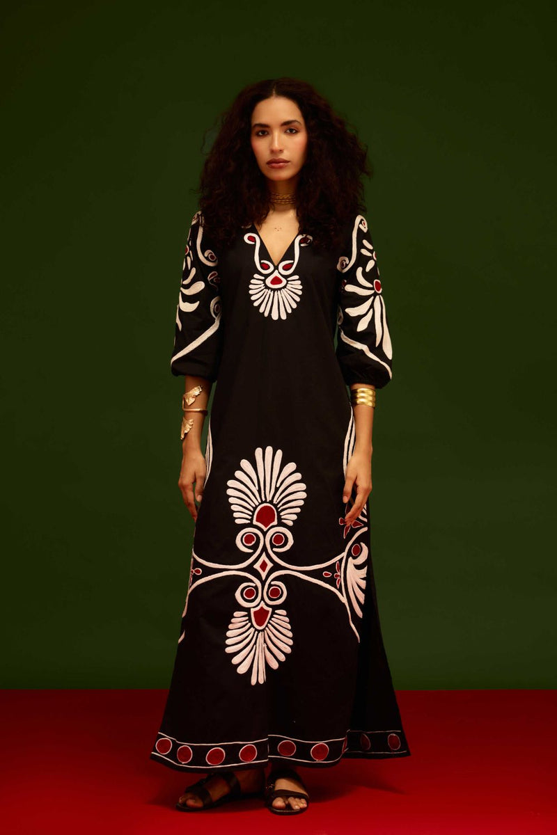 Midnight Blue Cotton Botanical Maxi Thread Embroidered Dress poplin Buy Midnight Blue Cotton Botanical Maxi Thread Embroidered Dress from C&W | Dresses for Women by Indian Summer Story in blue color for women in Singapore