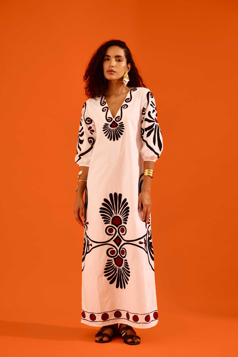 Ivory Cotton Botanical Maxi Thread Embroidered Dress poplin Buy Ivory Cotton Botanical Maxi Thread Embroidered Dress from C&W | Dresses for Women by Indian Summer Story in ivory color for women in Singapore