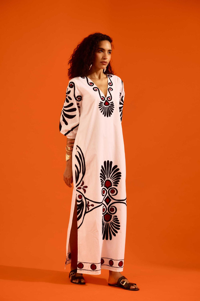 Ivory Cotton Botanical Maxi Thread Embroidered Dress poplin Buy Ivory Cotton Botanical Maxi Thread Embroidered Dress from C&W | Dresses for Women by Indian Summer Story in ivory color for women in Singapore