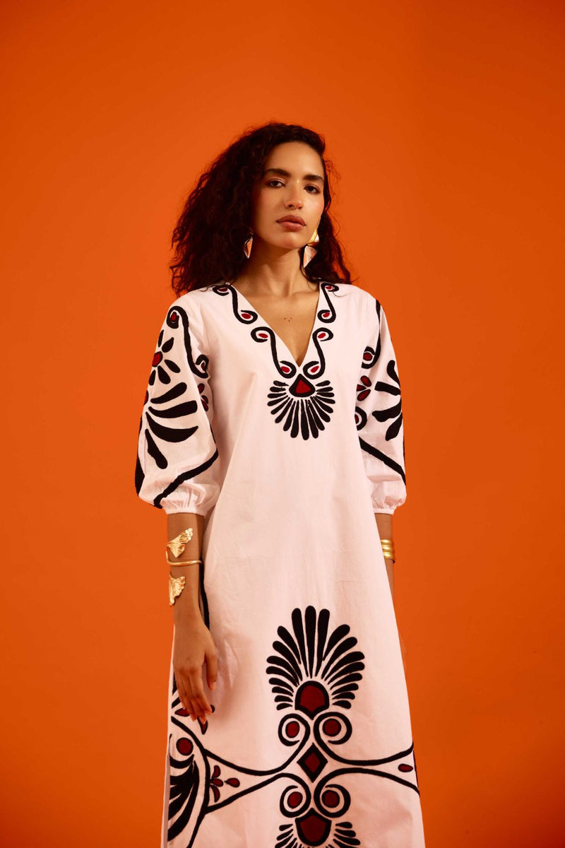 Ivory Cotton Botanical Maxi Thread Embroidered Dress poplin Buy Ivory Cotton Botanical Maxi Thread Embroidered Dress from C&W | Dresses for Women by Indian Summer Story in ivory color for women in Singapore